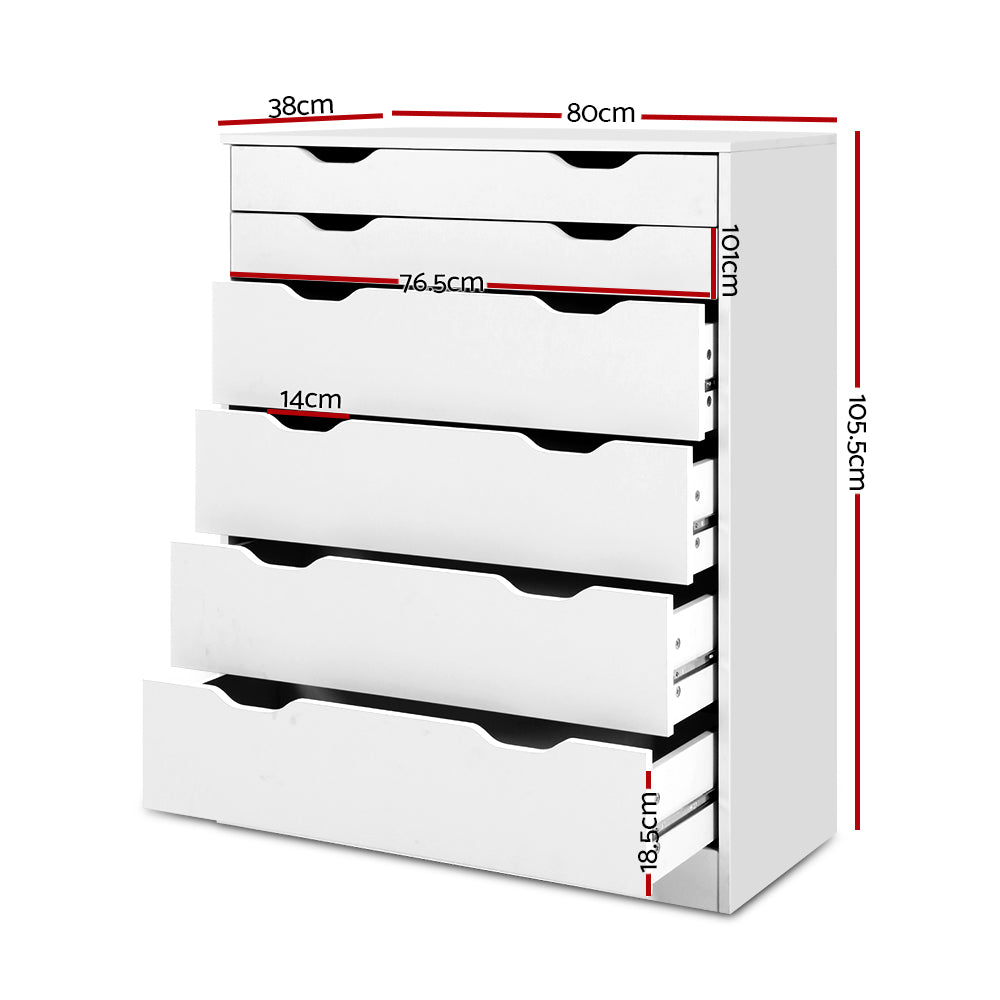 Artiss MYLA 6-Drawer White Tallboy