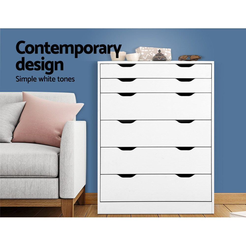 Artiss MYLA 6-Drawer White Tallboy