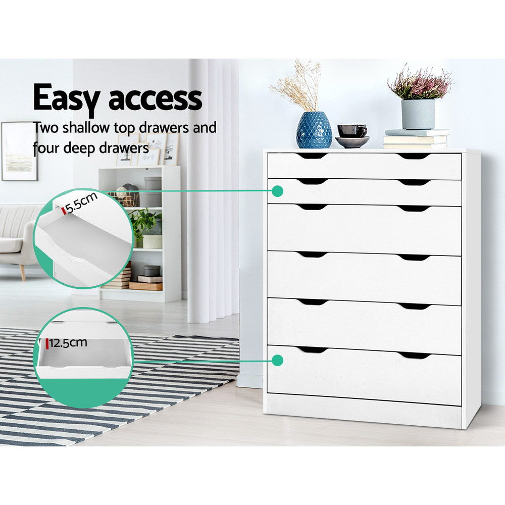 Artiss MYLA 6-Drawer White Tallboy