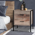 Artiss Barnly 2-Drawer Bedside Table – Black and Dark Oak Look