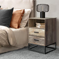 Artiss Badan 2-Drawer Bedside Table with Open Shelf – Wood Look