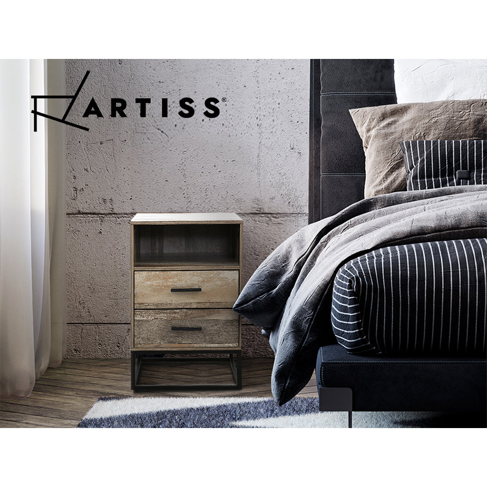 Artiss Badan 2-Drawer Bedside Table with Open Shelf – Wood Look