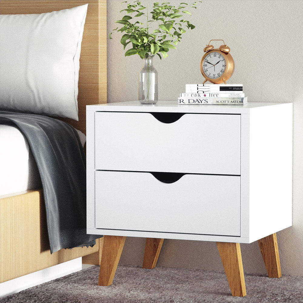 Artiss Anders Bedside Table with 2 Drawers – White