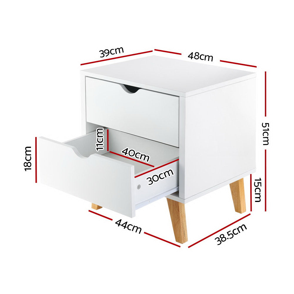 Artiss Anders Bedside Table with 2 Drawers – White