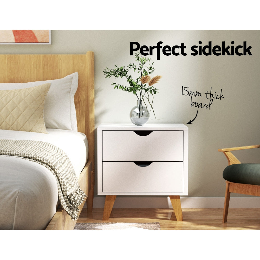 Artiss Anders Bedside Table with 2 Drawers – White