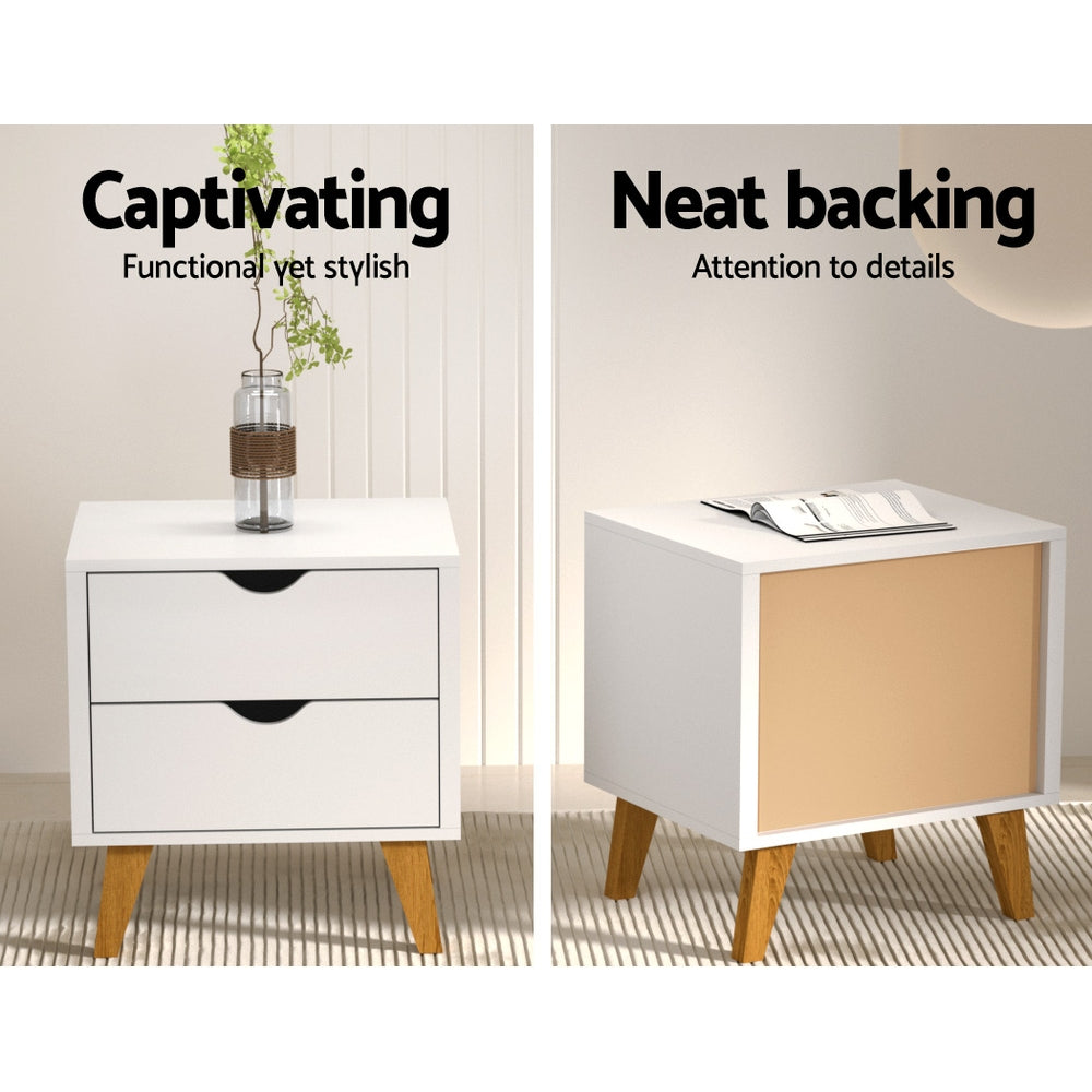 Artiss Anders Bedside Table with 2 Drawers – White