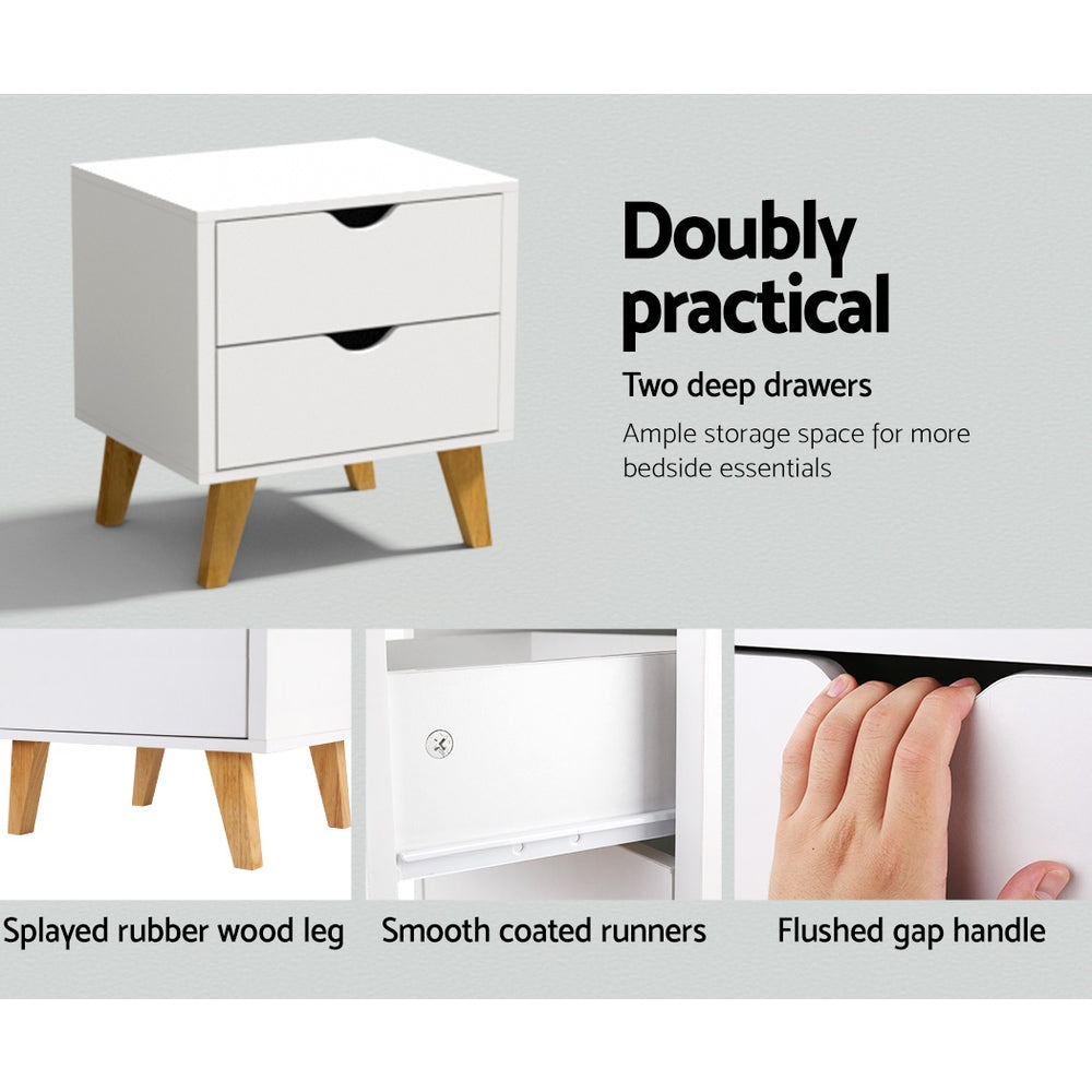Artiss Anders Bedside Table with 2 Drawers – White