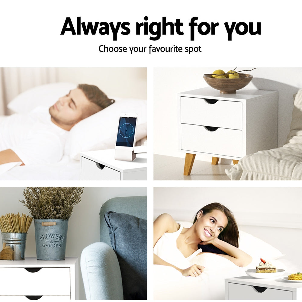 Artiss Anders Bedside Table with 2 Drawers – White
