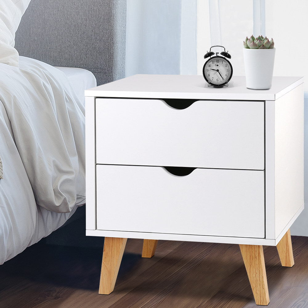 Artiss Anders Bedside Table with 2 Drawers – White