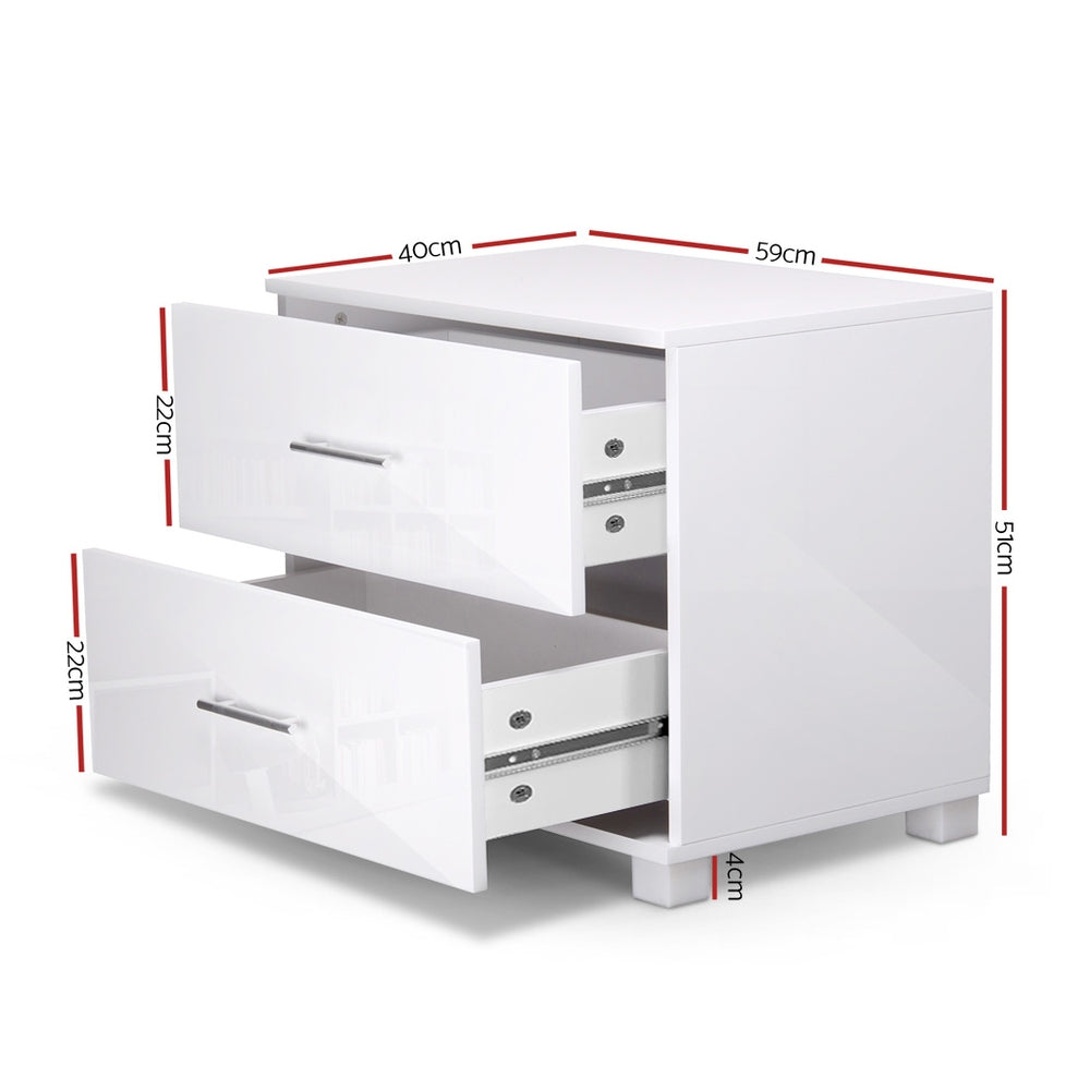 Artiss High-Gloss 2-Drawer Bedside Table – White