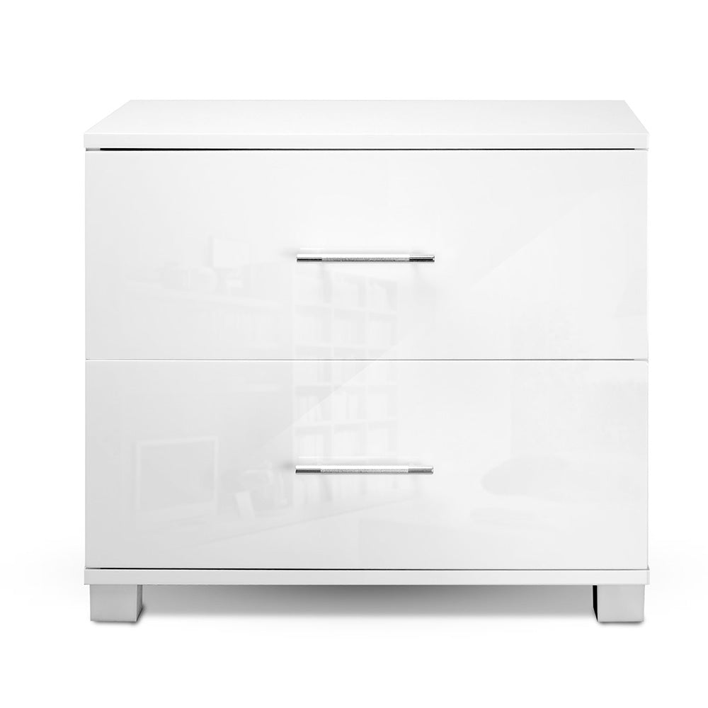 Artiss High-Gloss 2-Drawer Bedside Table – White