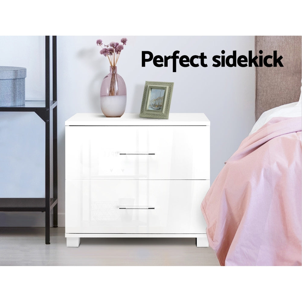 Artiss High-Gloss 2-Drawer Bedside Table – White