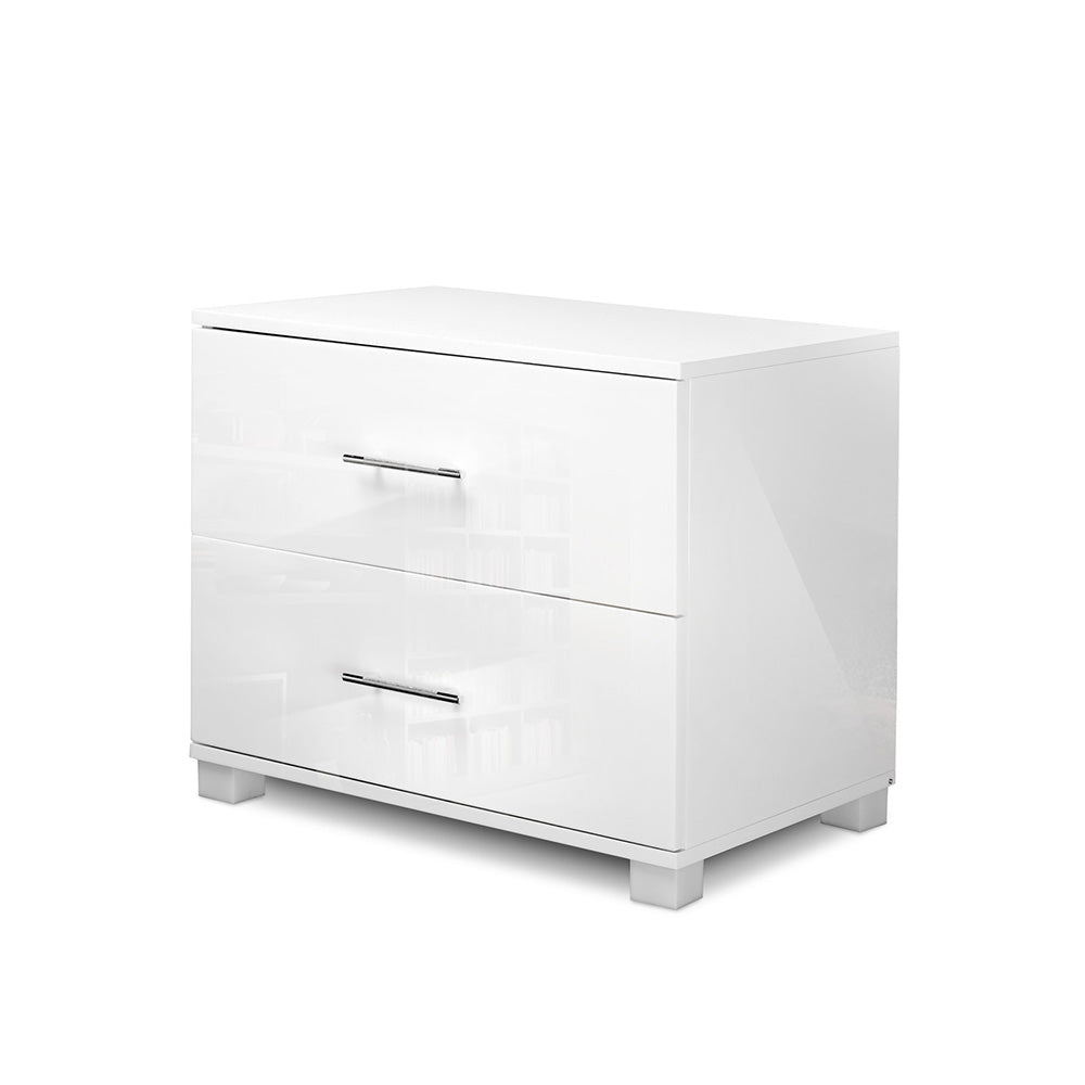 Artiss High-Gloss 2-Drawer Bedside Table – White