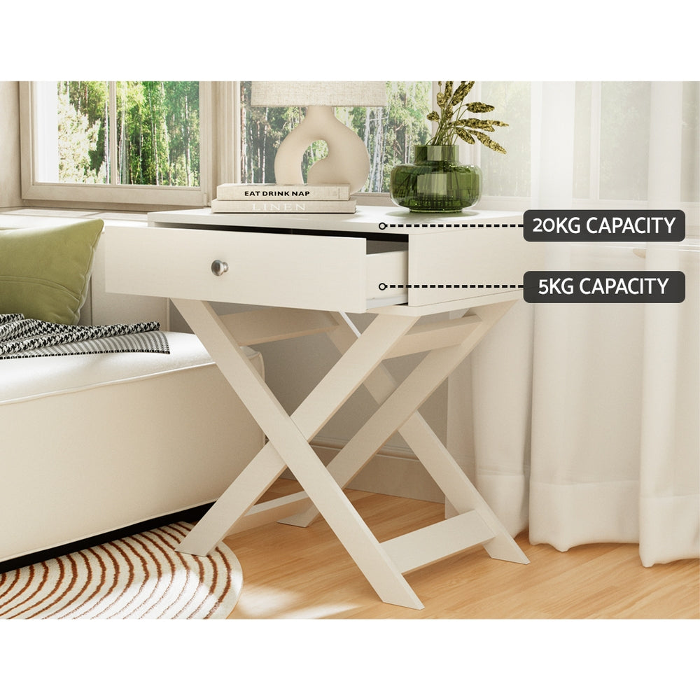 Artiss Qara Bedside Table with Drawer – White