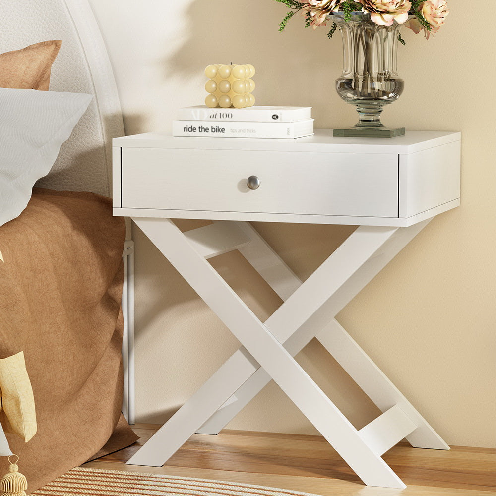 Artiss Qara Bedside Table with Drawer – White