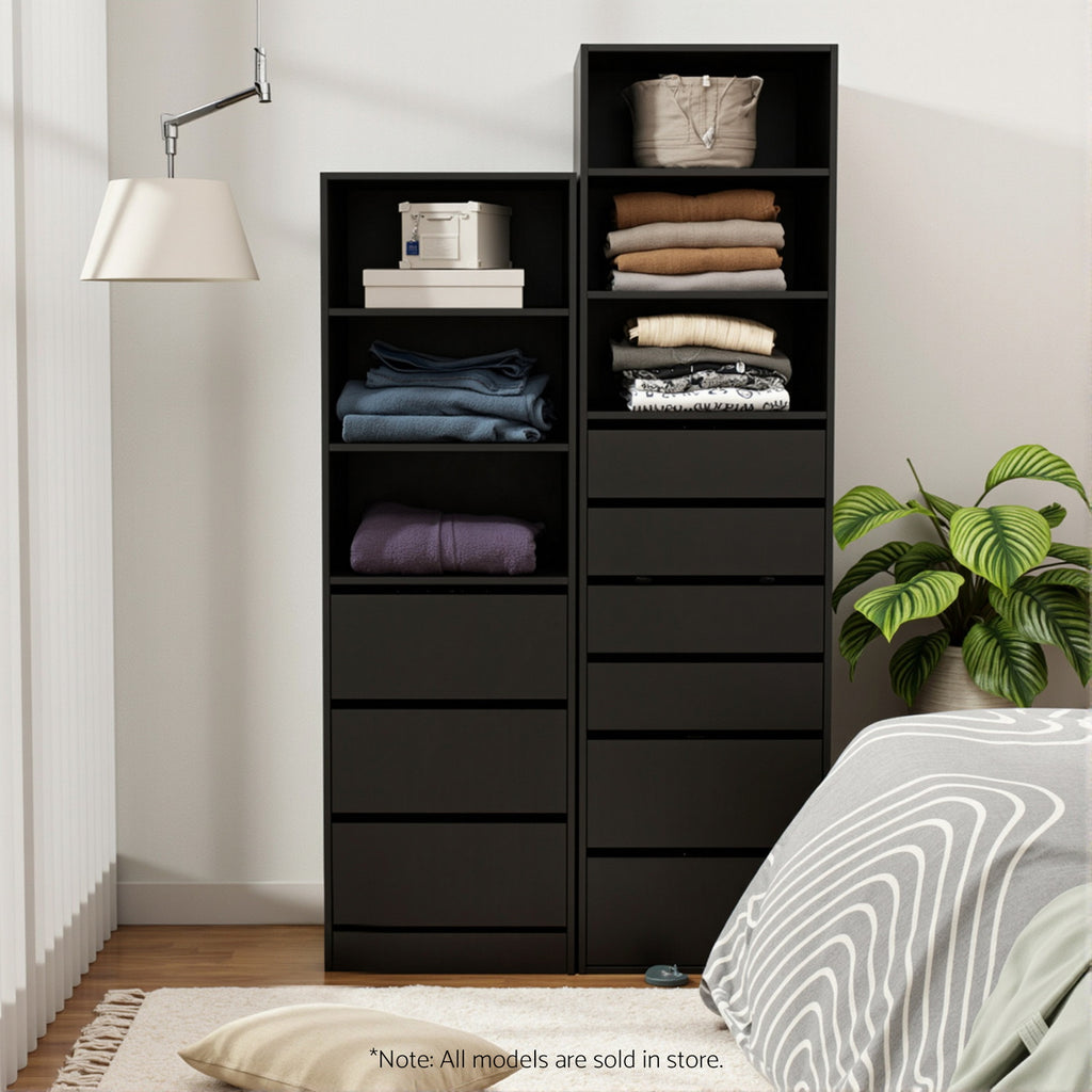 Artiss Tall Storage Cabinet with 3 Drawers and Shelves – Black