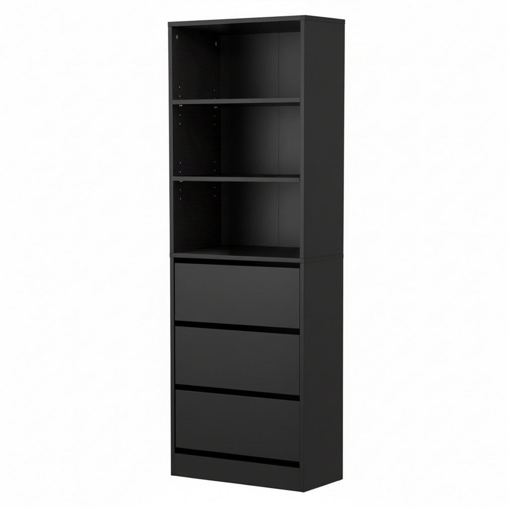 Artiss Tall Storage Cabinet with 3 Drawers and Shelves – Black