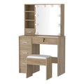 Artiss LED Dressing Table & Stool with 10 Bulbs – Wood Look