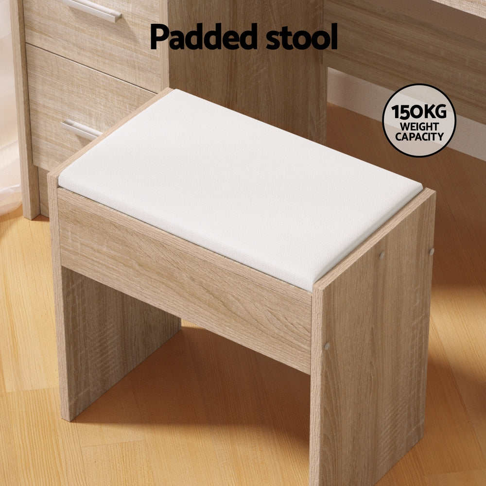 Artiss LED Dressing Table & Stool with 10 Bulbs – Wood Look