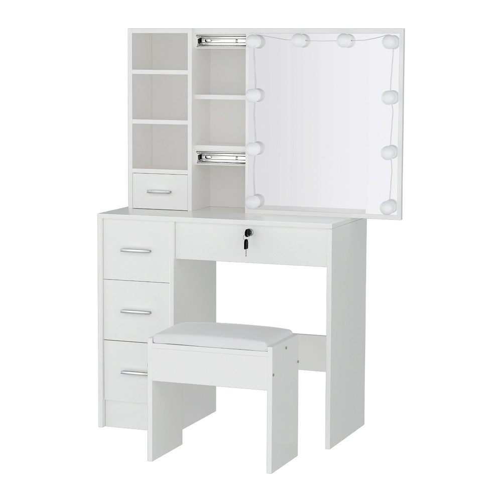 Artiss Dylan LED Dressing Table & Stool with 10 Bulbs – White
