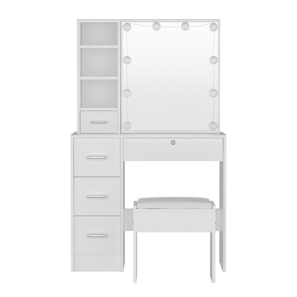 Artiss Dylan LED Dressing Table & Stool with 10 Bulbs – White