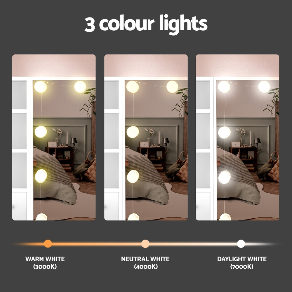 Artiss Dylan LED Dressing Table & Stool with 10 Bulbs – White