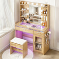 Artiss LED Dressing Table & Stool with 10 Bulbs and RGB Storage – Wood Look