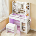 Artiss LED Dressing Table & Stool with 10 Bulbs and RGB Storage – White
