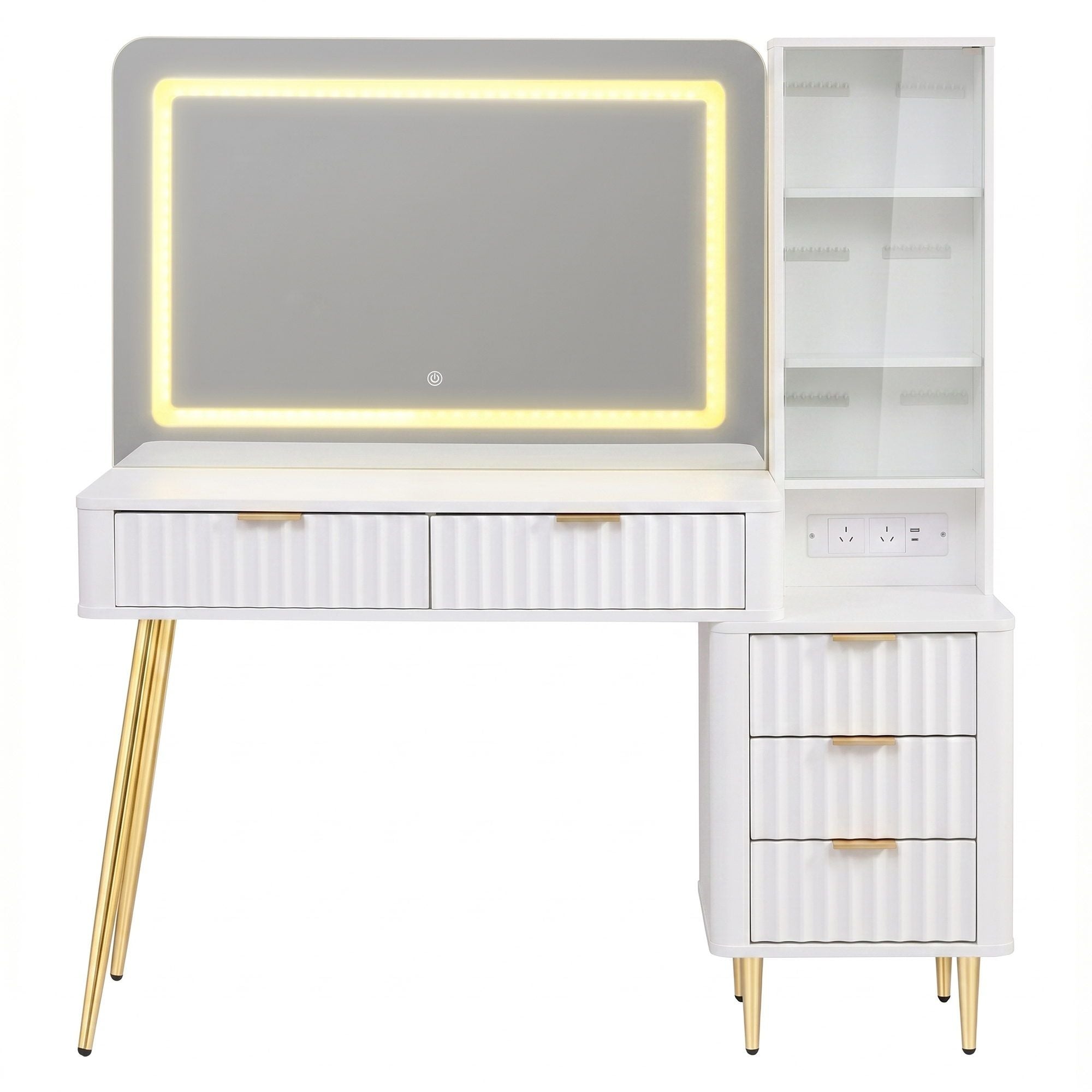 Artiss LED Dressing Table with Charging Station and Glass Cabinet – White