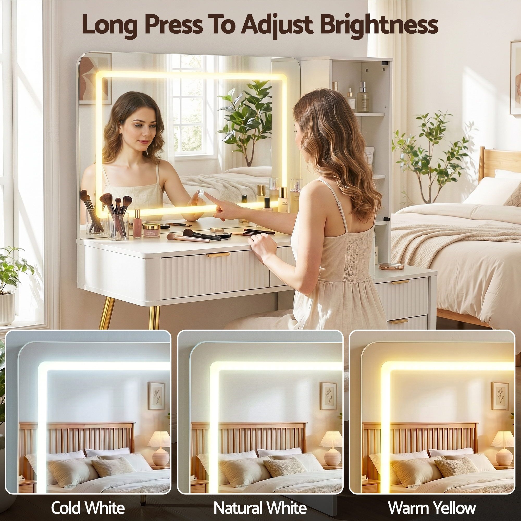 Artiss LED Dressing Table with Charging Station and Glass Cabinet – White