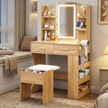 Artiss Compact LED Dressing Table & Stool with 3-Tier Rack – Wood Look