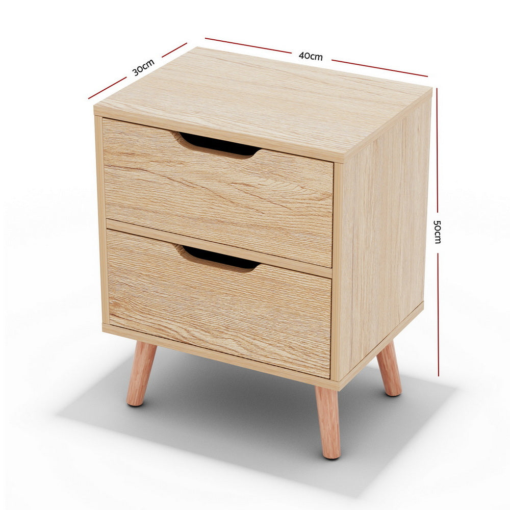 Artiss Boden Bedside Tables with Beech Legs – Pine, Set of 2