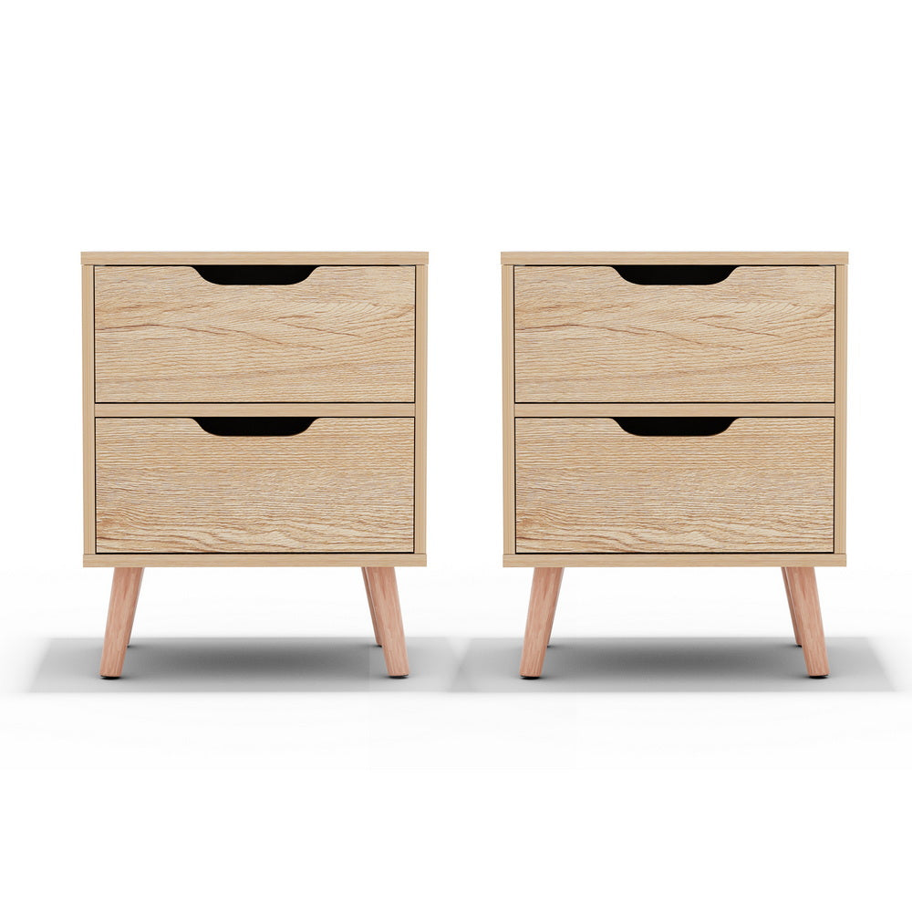 Artiss Boden Bedside Tables with Beech Legs – Pine, Set of 2