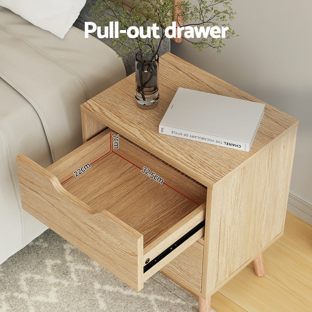 Artiss Boden Bedside Tables with Beech Legs – Pine, Set of 2