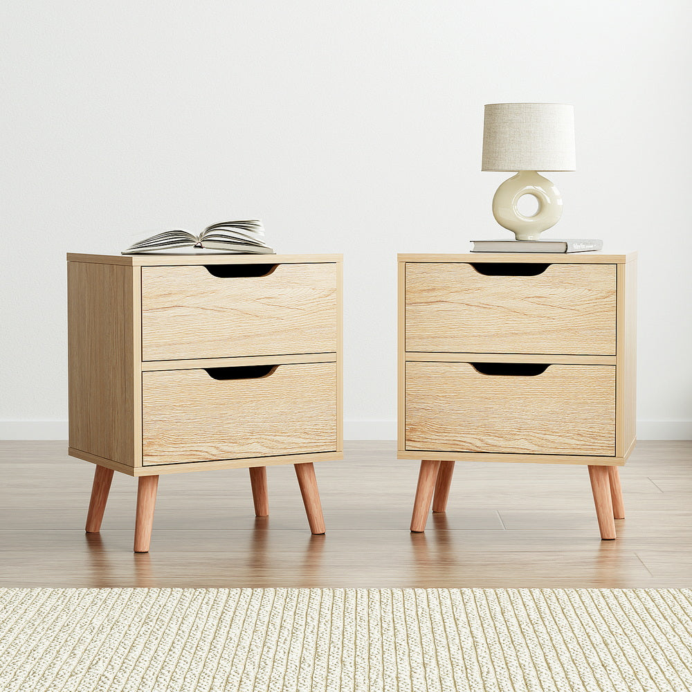 Artiss Boden Bedside Tables with Beech Legs – Pine, Set of 2