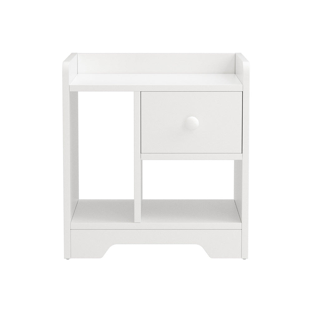 Artiss Bedside Table with Drawer and 2 Open Shelves – White