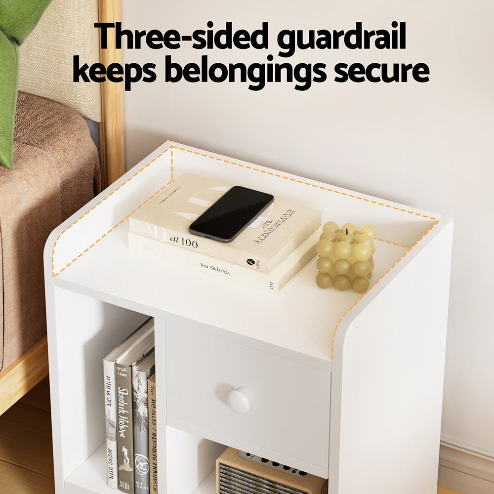 Artiss Bedside Table with Drawer and 2 Open Shelves – White