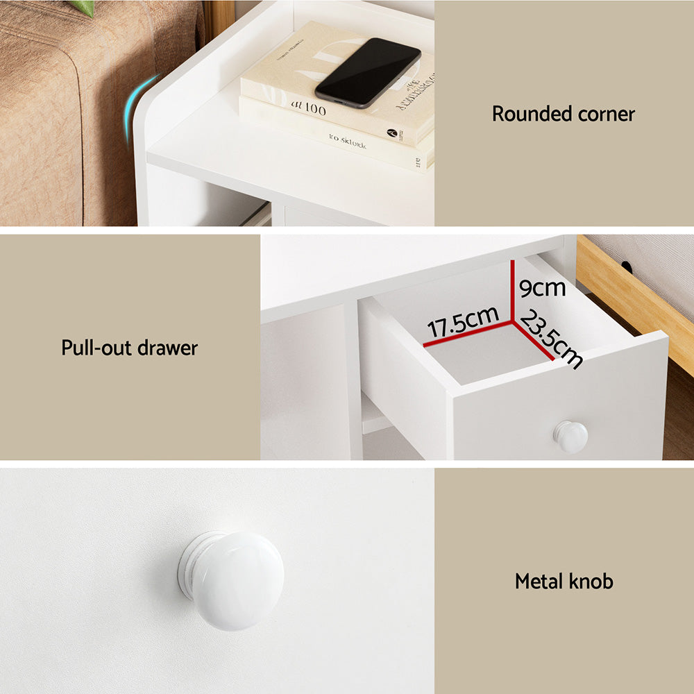 Artiss Bedside Table with Drawer and 2 Open Shelves – White
