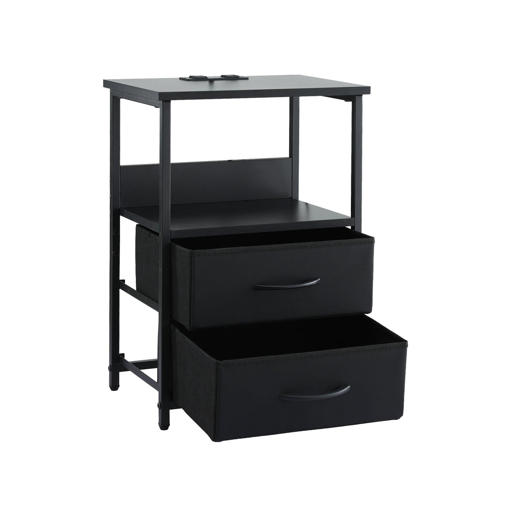 Artiss LED Charging Bedside Table with 2 Fabric Drawers – Black