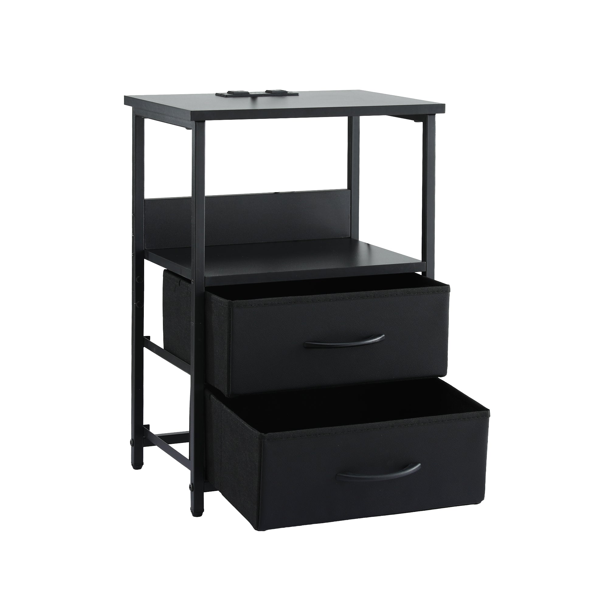 Artiss LED Charging Bedside Table with 2 Fabric Drawers – Black