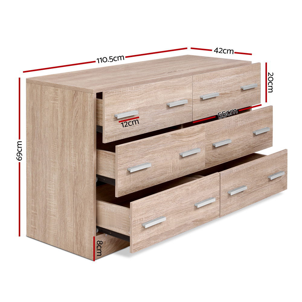 Artiss VEDA 6-Drawer Pine Lowboy