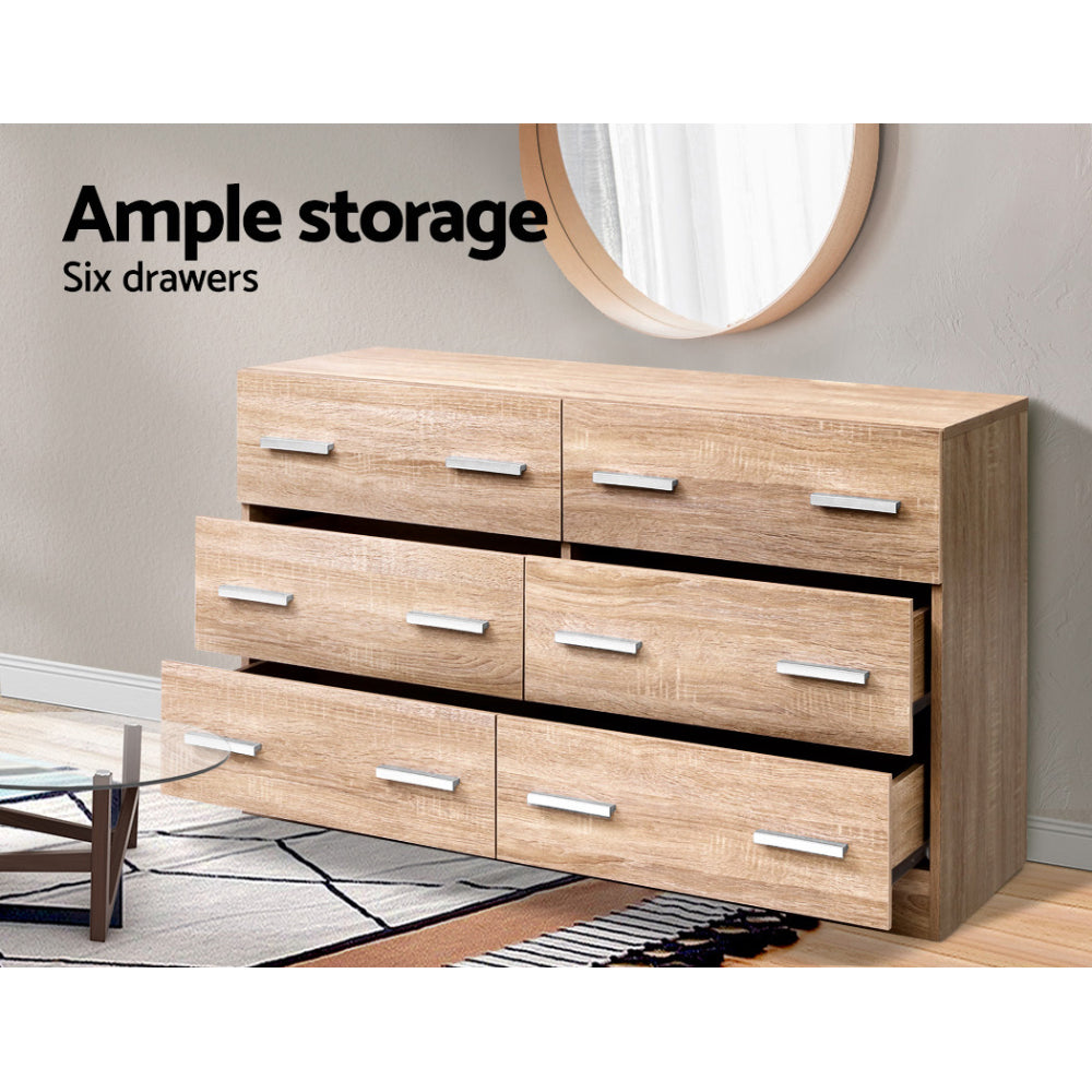 Artiss VEDA 6-Drawer Pine Lowboy
