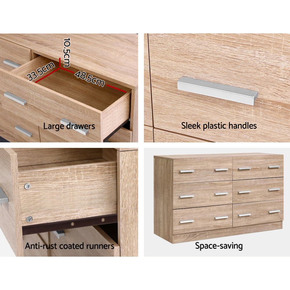 Artiss VEDA 6-Drawer Pine Lowboy