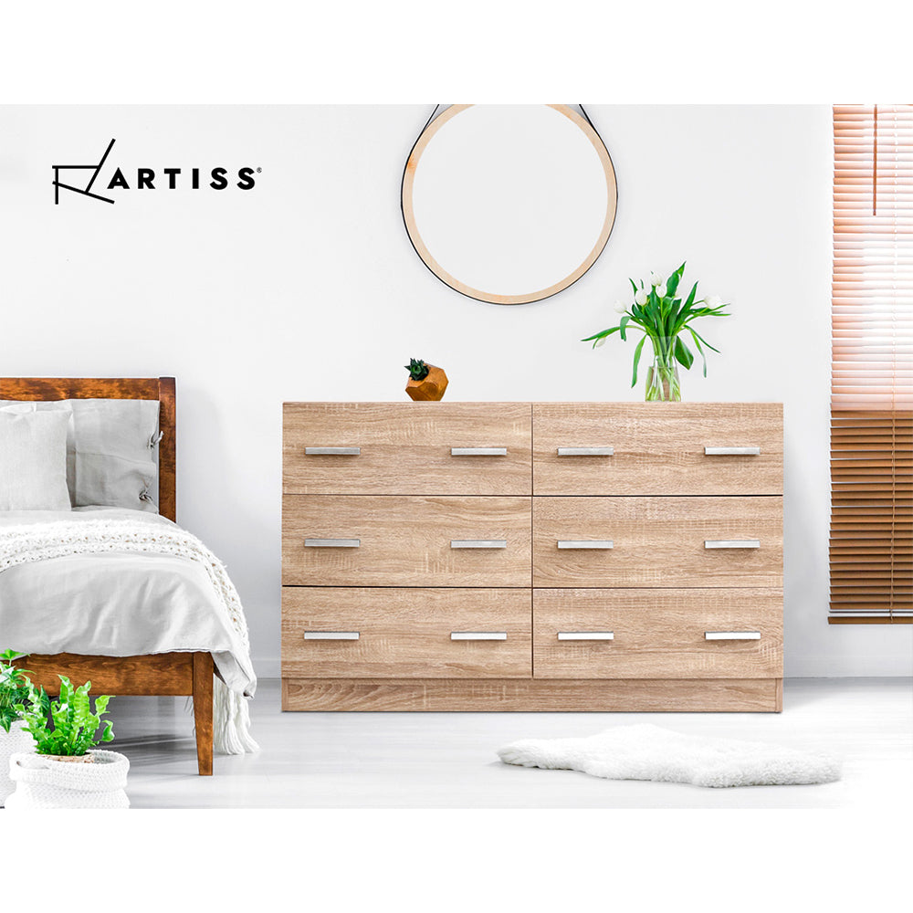 Artiss VEDA 6-Drawer Pine Lowboy