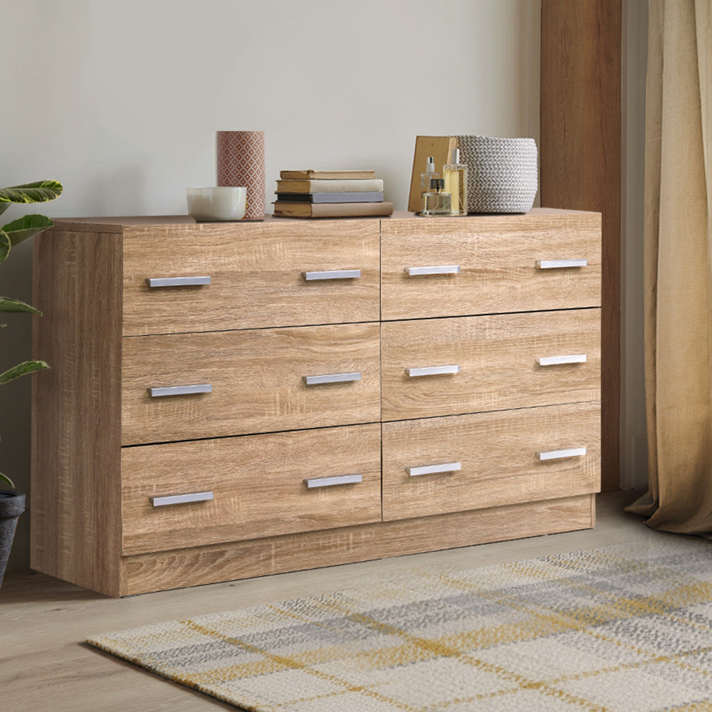 Artiss VEDA 6-Drawer Pine Lowboy