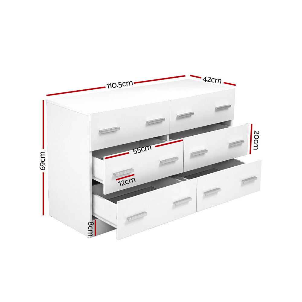 Artiss VEDA 6-Drawer White Lowboy