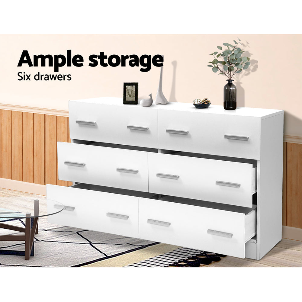 Artiss VEDA 6-Drawer White Lowboy