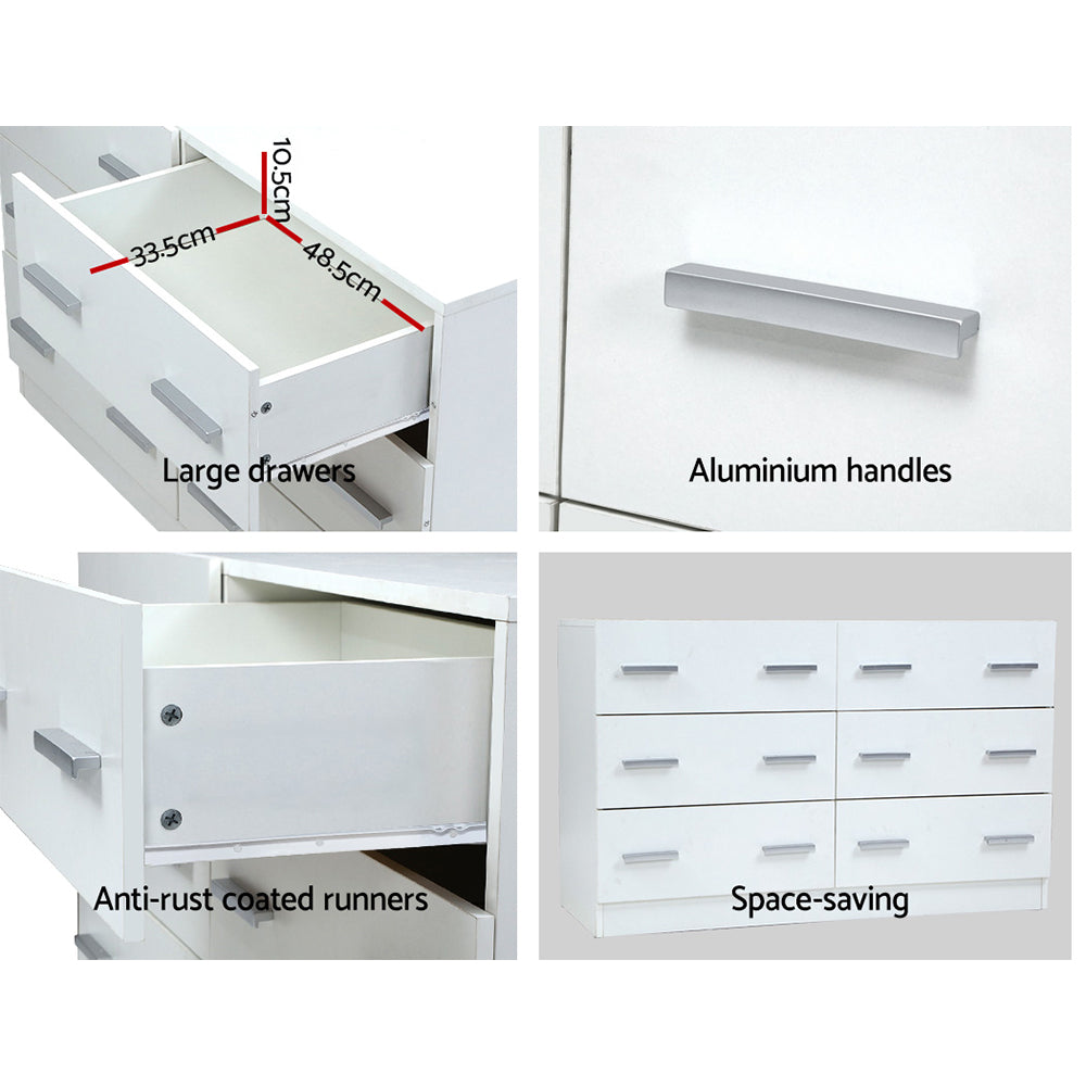 Artiss VEDA 6-Drawer White Lowboy