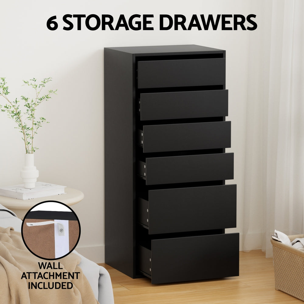 Artiss 6-Drawer Tallboy – Black