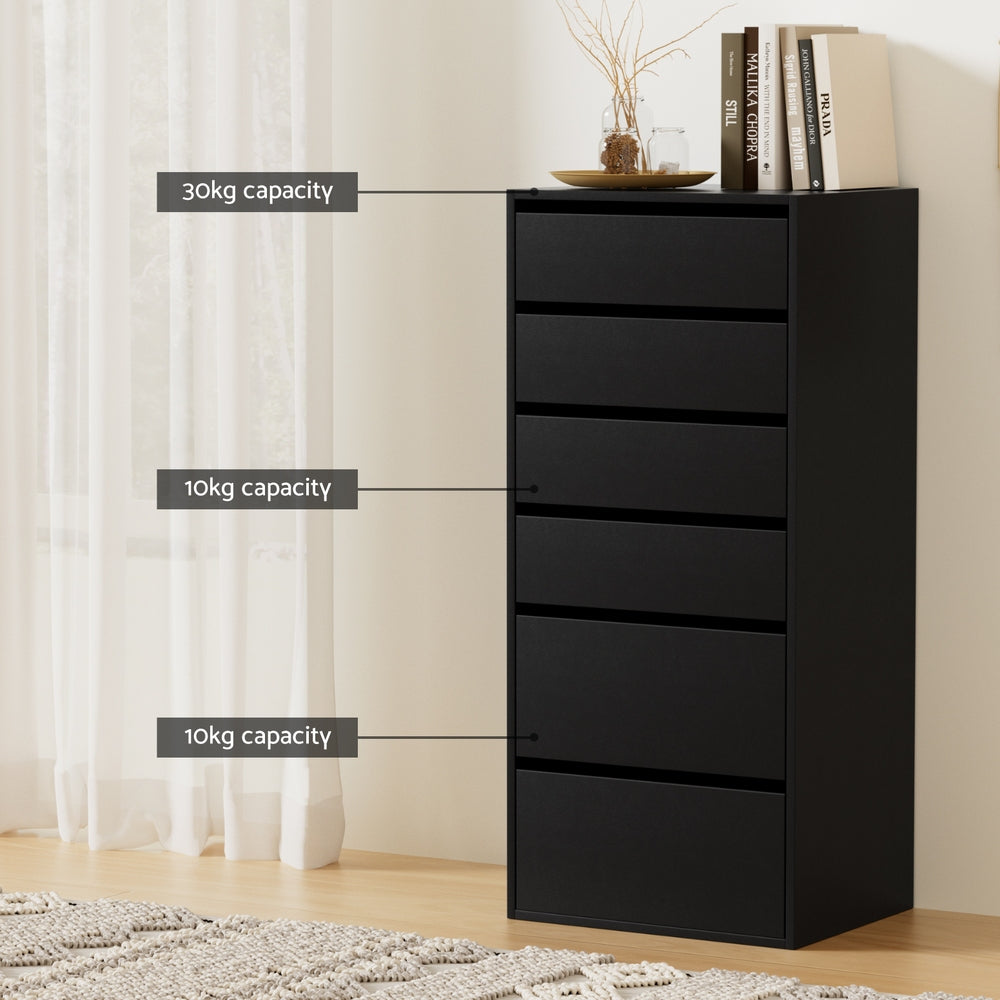 Artiss 6-Drawer Tallboy – Black